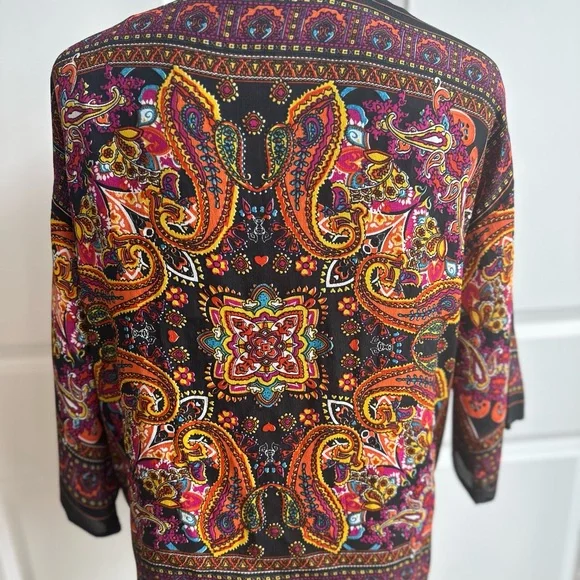 Peck & Peck Multi-Color Boho, Gold Beaded Shear Short Sleeve Cardigan - Picture 3 of 6
